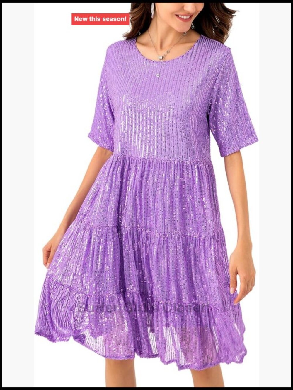 Sequin Babydoll Summer Dress Short Flowy Tiered Tunic Sparkly Glitter Party